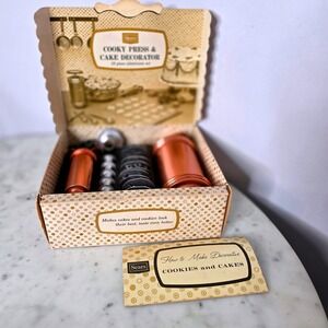 Vtg Sears Cooky Press Cake Decorator 18 Piece Copper Alumnm Baking READ Spritz